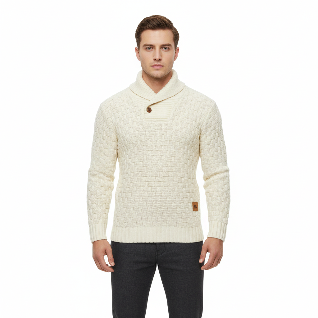 Aaron Męski Sweter ze Stójką – Ciepła i Elegancka Gruba Dzianina z Drewnianymi Guzikami