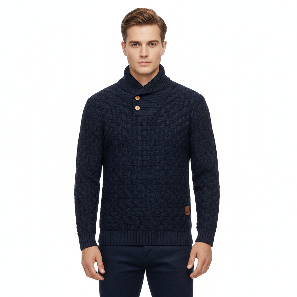 Aaron Męski Sweter ze Stójką – Ciepła i Elegancka Gruba Dzianina z Drewnianymi Guzikami