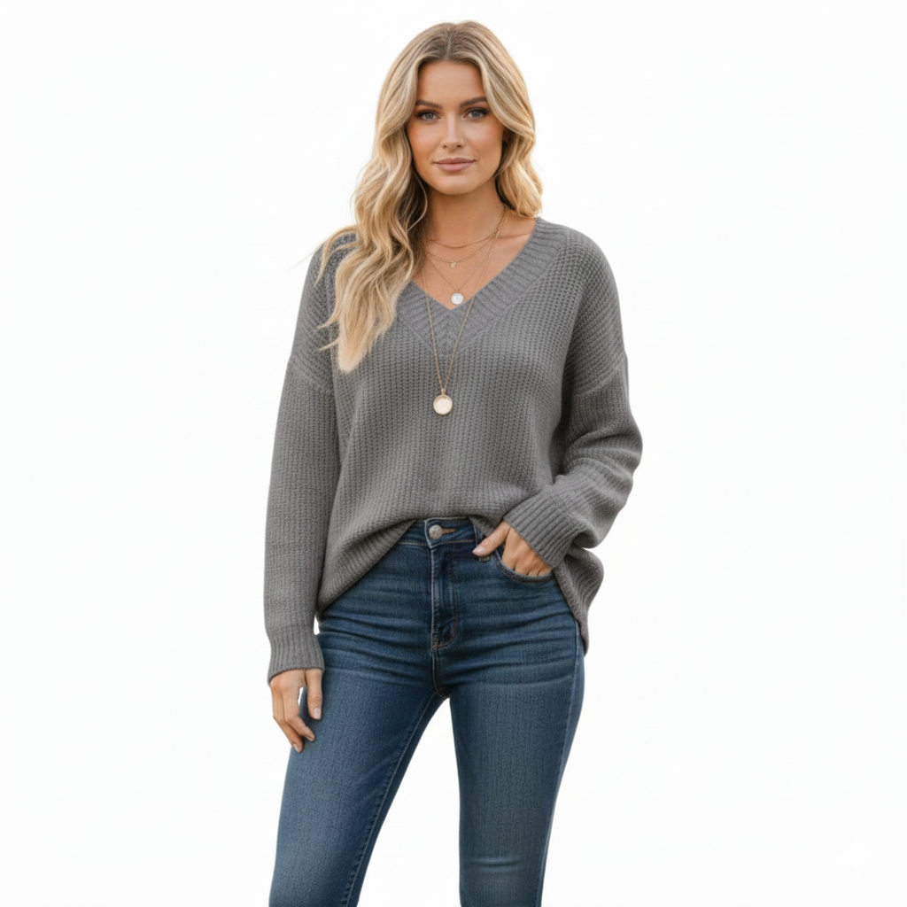 Adrianna Sweter Damski – Klasyczny Okrągły Dekolt i Miękka Komfortowa Dzianina